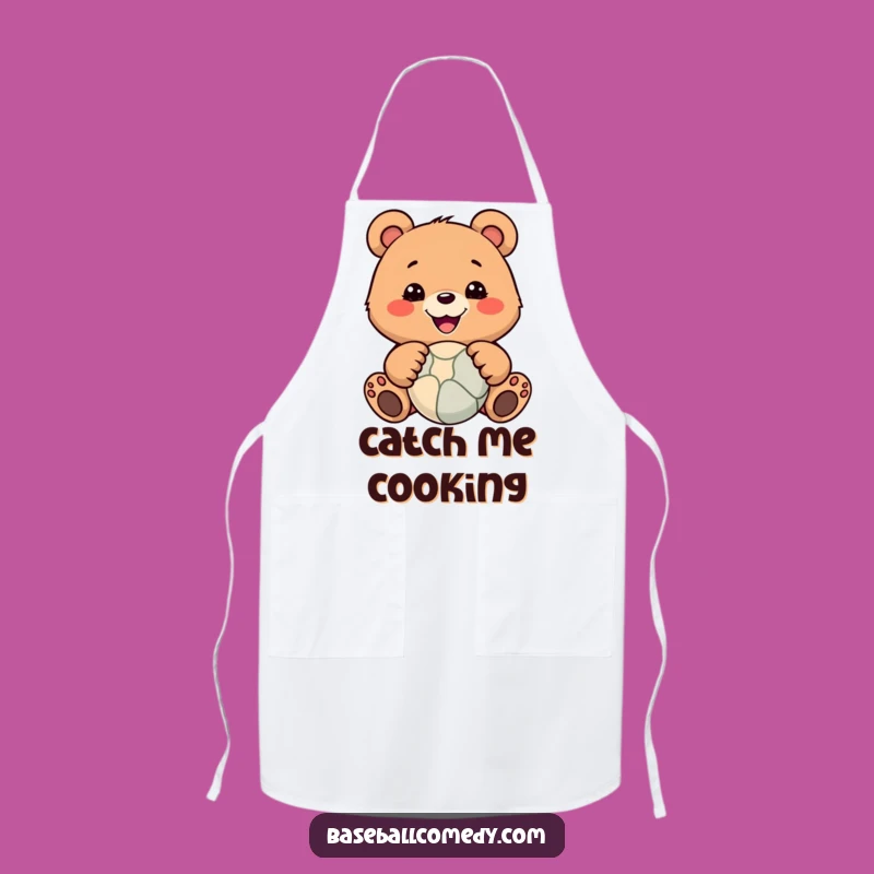Funny Bear Catching Ball Apron: Kitchen Humor & Fun Gift