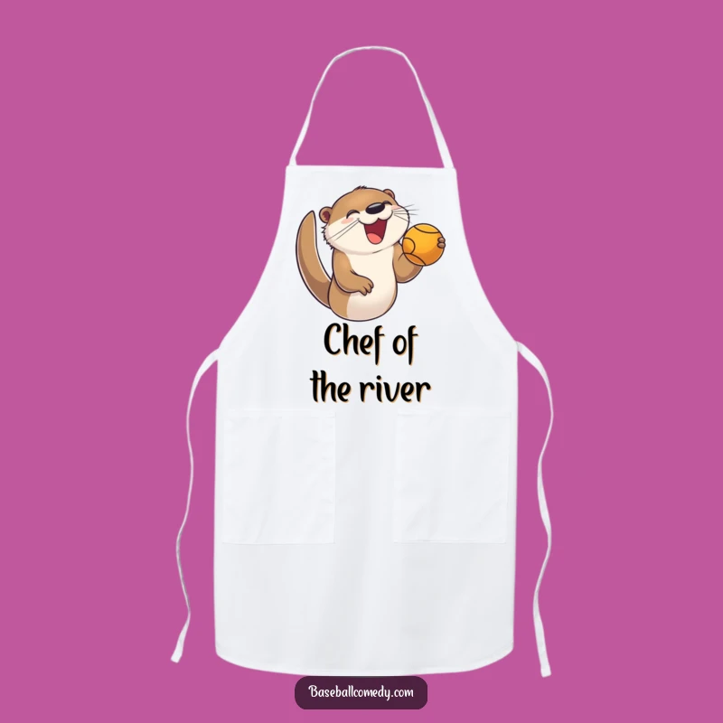 Funny Otter Baseball Apron: Enthusiastic Catcher, Humorous Kitchen Gift