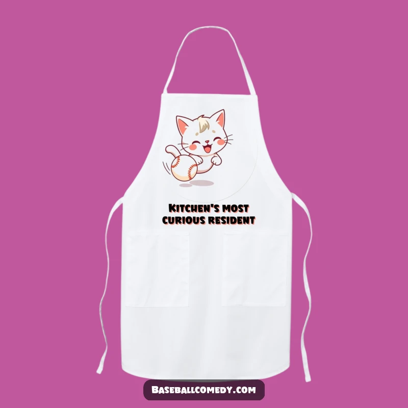 Funny Cat Chasing Baseball Apron - Kitchen Humor for Pet Lovers