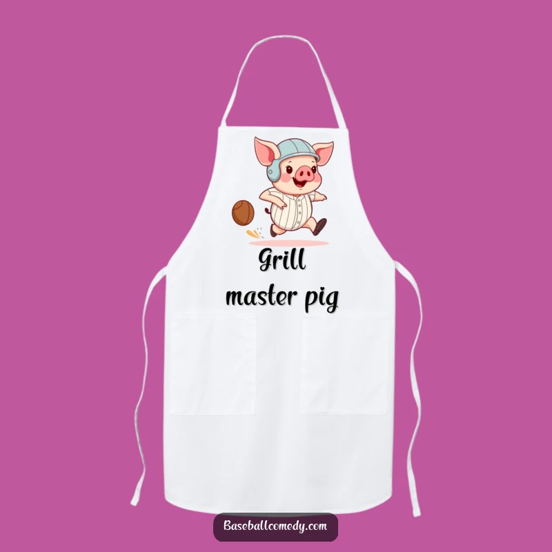 Funny Pig Base Runner Apron: Hilarious Baseball Swine Kitchen Wear Gift