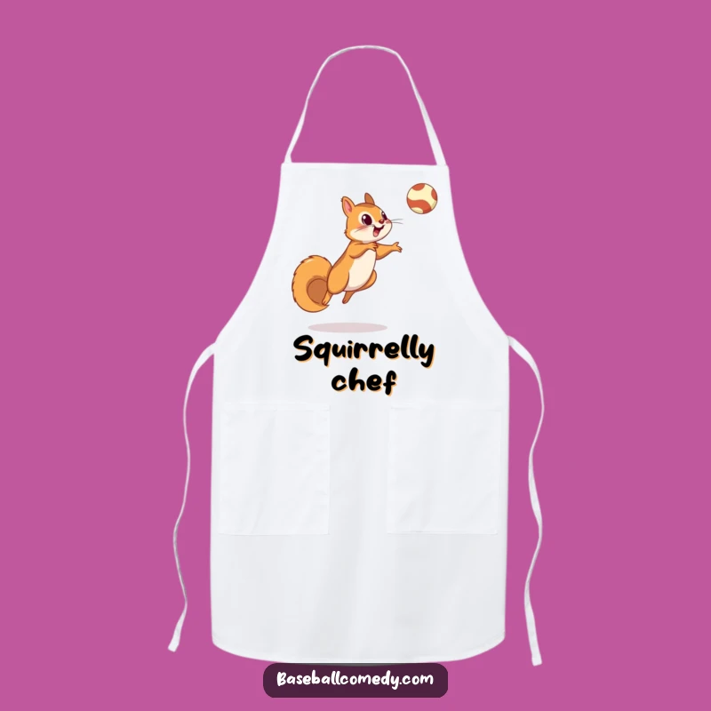 Funny Squirrel Fly Ball Apron: Kitchen Fun for Acorn-Loving Cooks