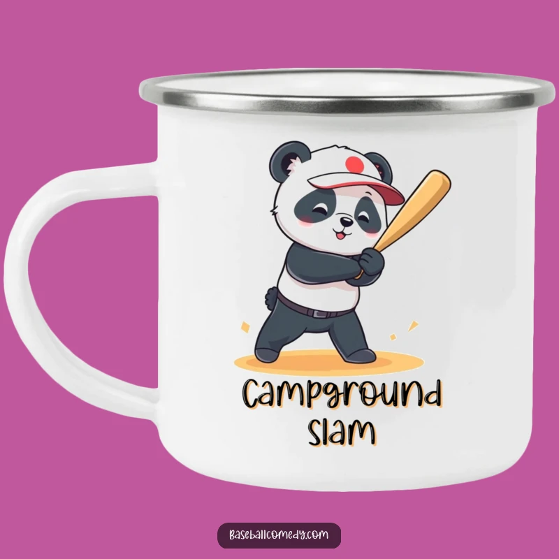Funny Panda Grand Slam Camping Mug: Outdoor Baseball Fun Gift
