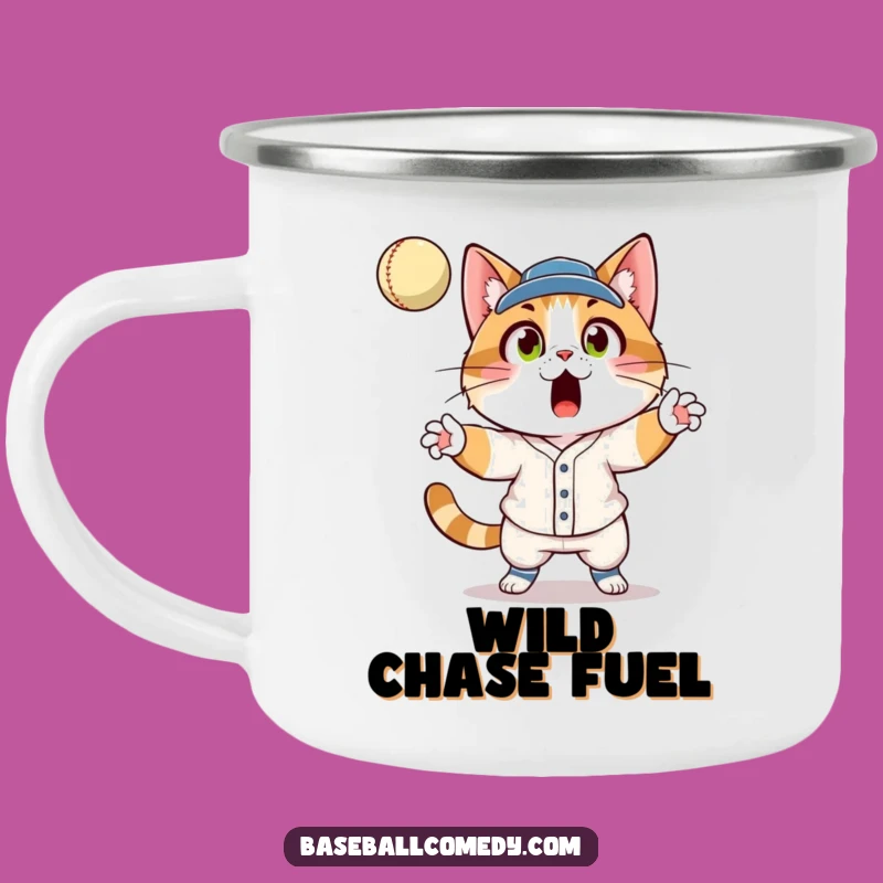 Funny Cat Baseball Camping Mug: Surprised Feline Catcher Outdoor Mug