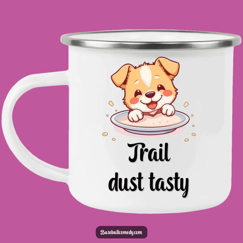 Funny Dog Slider Camping Mug: Trailside Dust and Fun - Outdoor Gift!