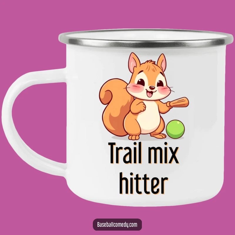 Funny Squirrel Batter Camping Mug: Enamel Baseball Character Mug, Great Funny Gift!