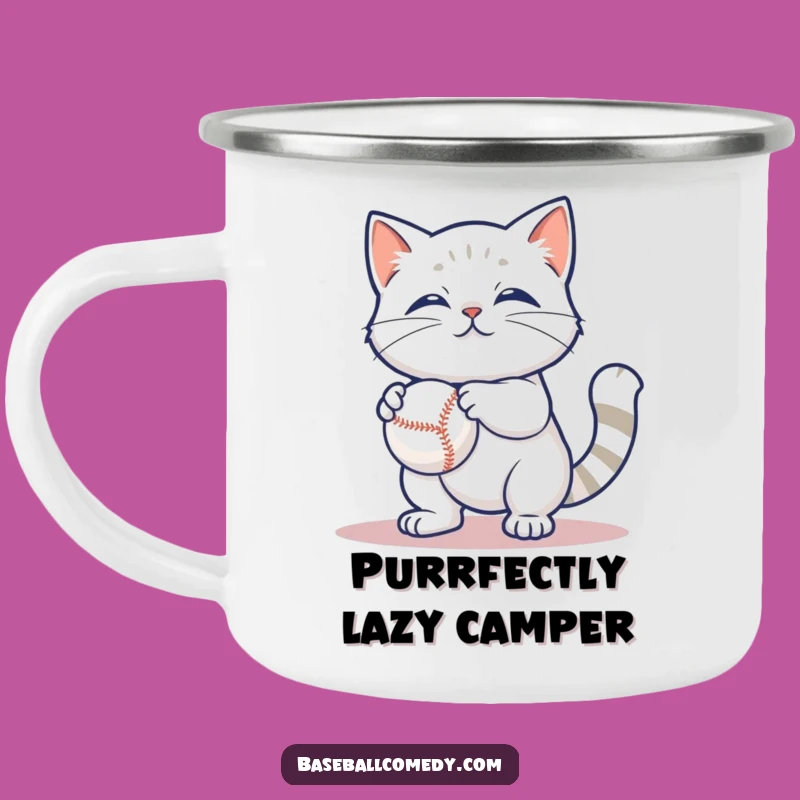 Funny Cat Baseball Camping Mug: Content Feline Adventure, Outdoor Gift for Cat Fans