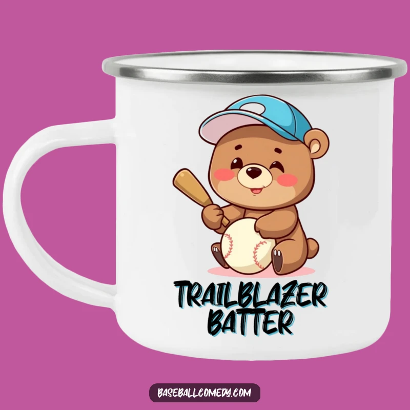 Funny Bear Batter Camping Mug: Trailside Smiles with a Baseball Cap Bear - Outdoor Gift!