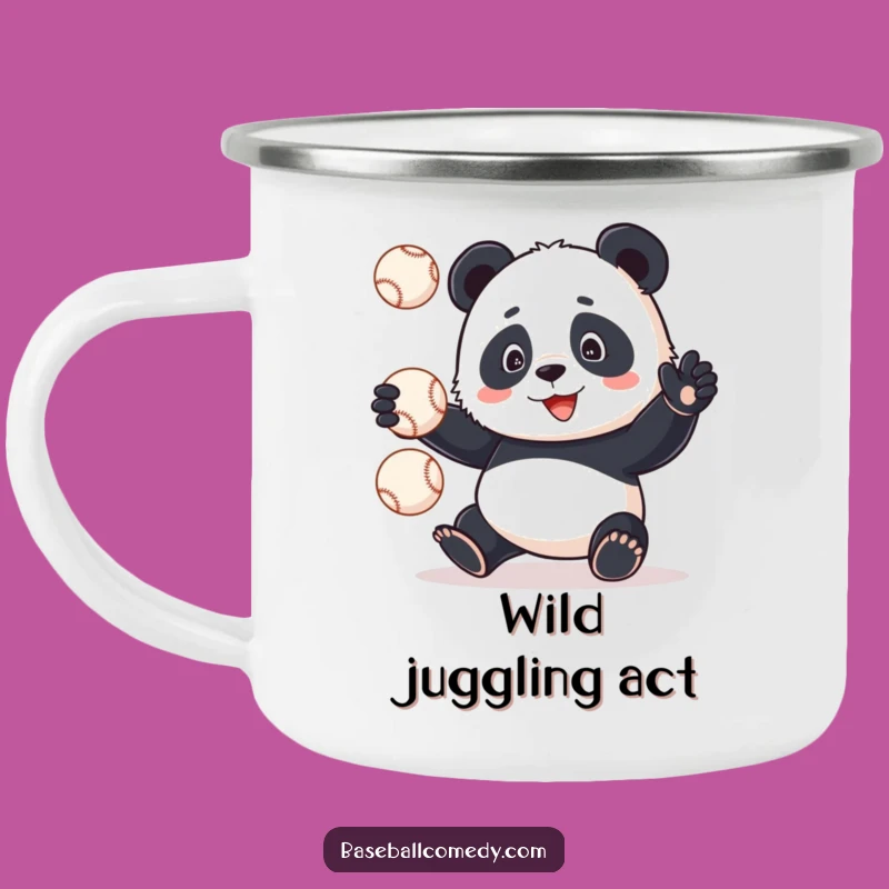 Funny Panda Juggling Baseballs Camping Mug: Adventure Fuel with Humor!