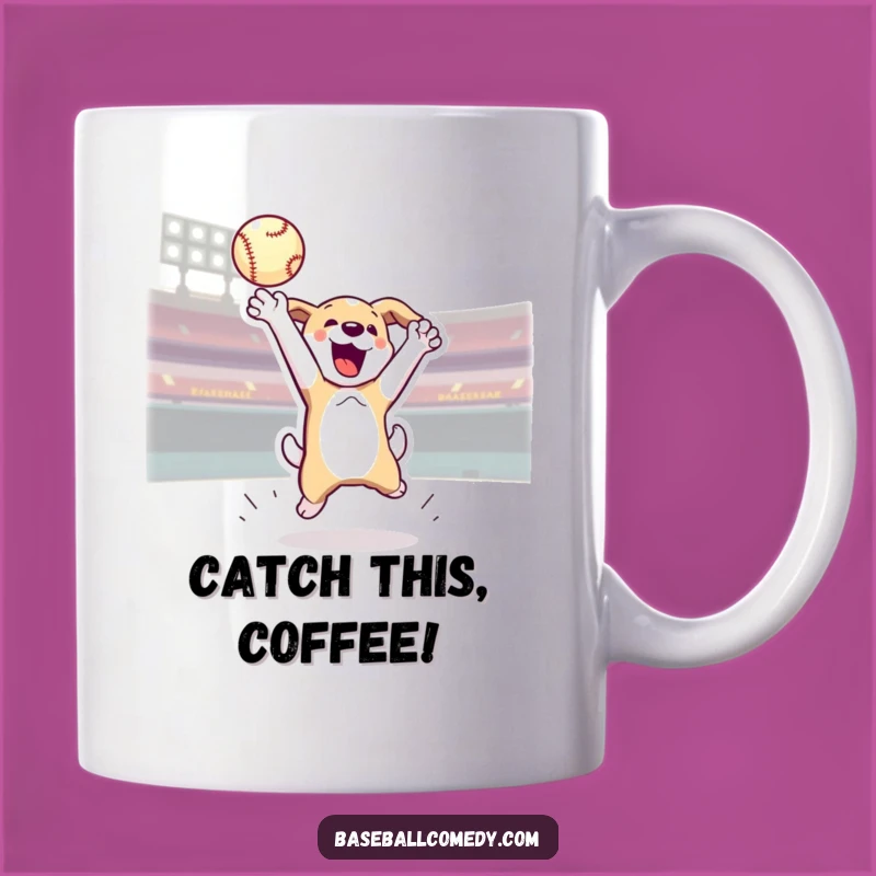 Funny Dog Baseball Mug - Energetic Catcher, Perfect Gift for Pet & Sports Fans