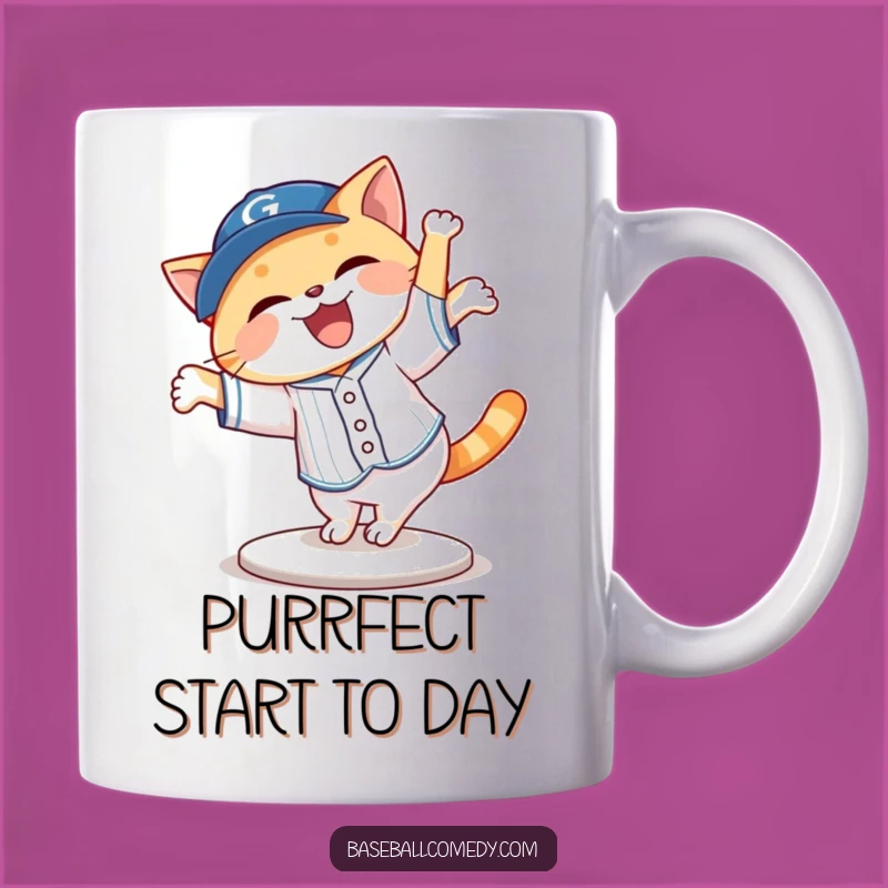 Funny Cat Cartwheeling Baseball Mug: Hilarious Gift for Cat & Sports Fans!
