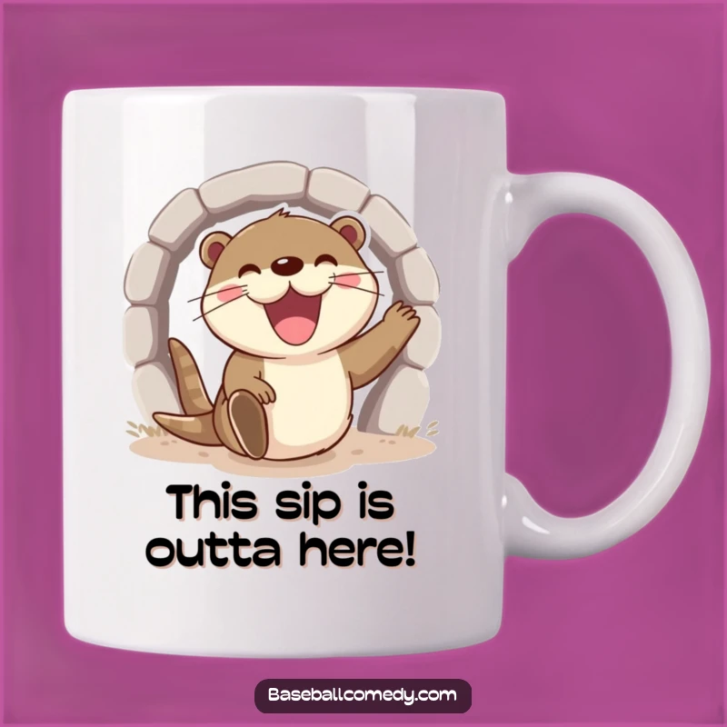 Funny Otter Home Run Mug - Excited Slider Gift for Baseball Fans