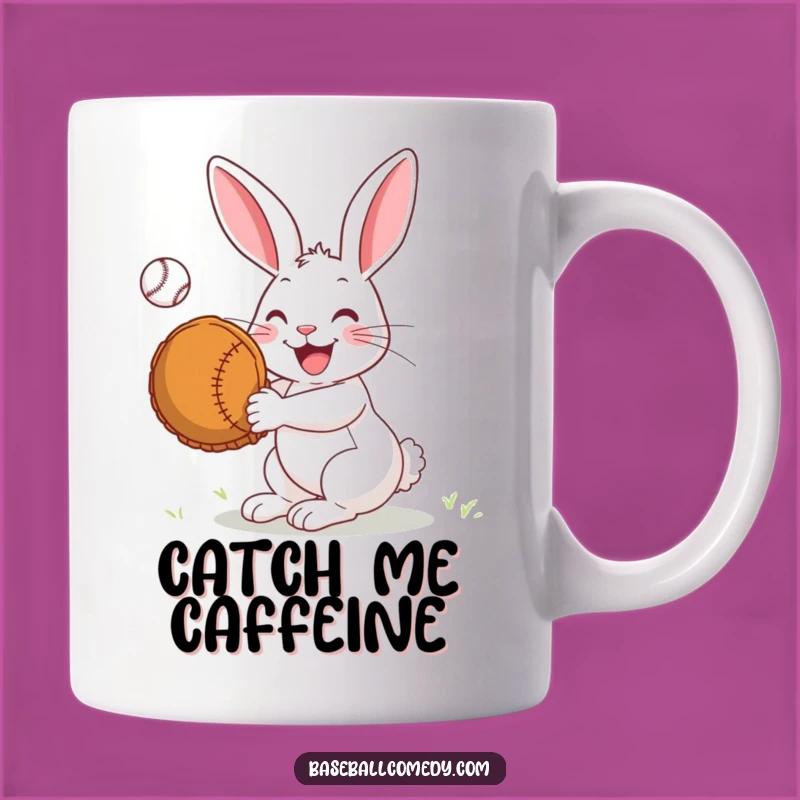 Funny Rabbit Catcher Mug: Joyful Leaps with Oversized Mitt - Perfect Gift!