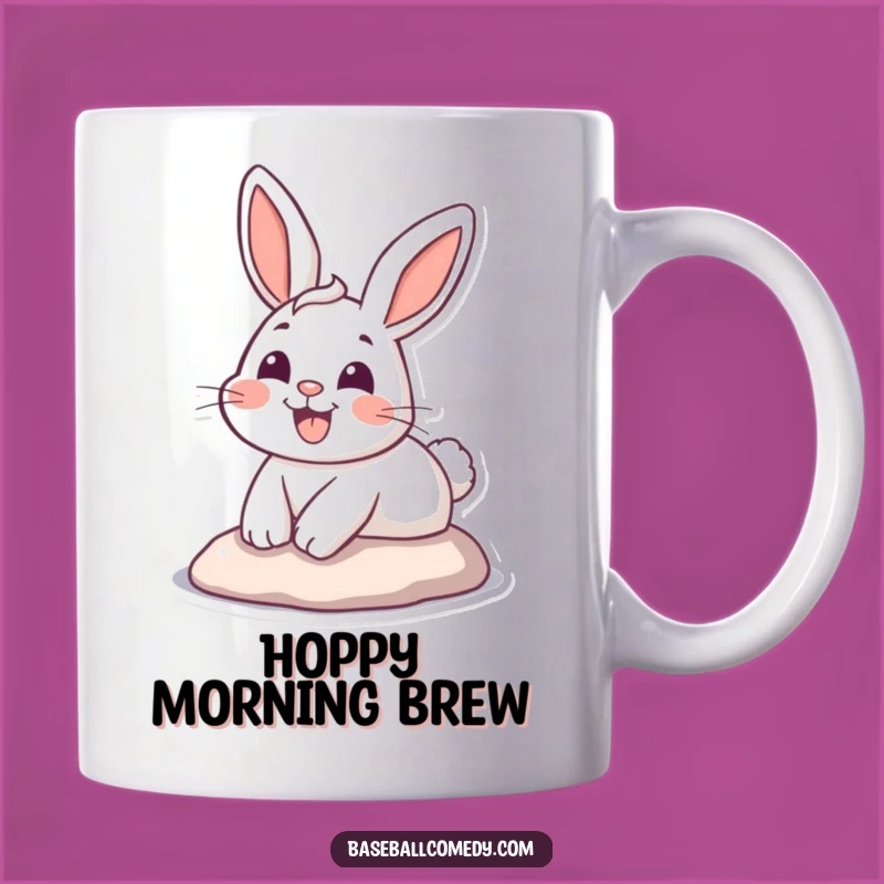 Funny Bunny Runner Mug: Happy Cartoon Rabbit Sliding Home, Perfect Funny Gift!
