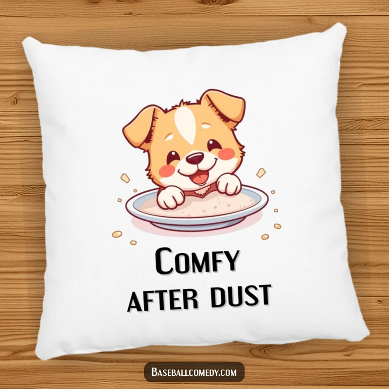 Funny Pillow: A cheerful dog slides into home plate, covered in dust, offering a soft and humorous decorative accent.