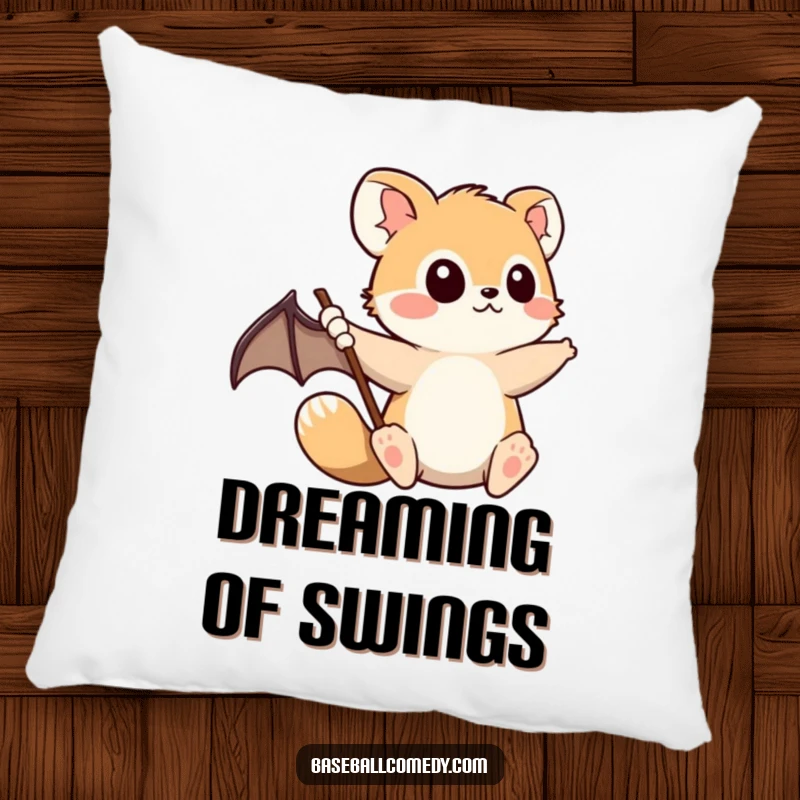 Funny Pillow: Cute animal poised to swing a baseball bat, displaying clear determination and focus, adding humor to decor.