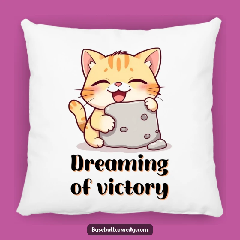 Funny Giggling Cat Stealing Base Pillow - Cozy Baseball Humor Decor