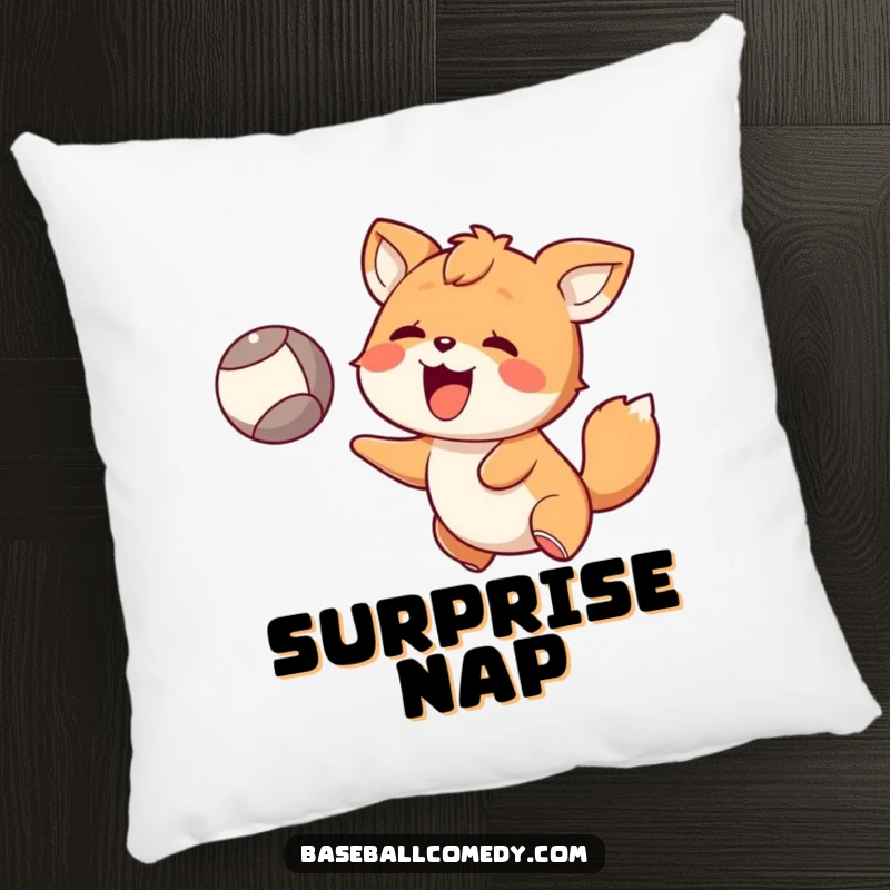 Funny Pillow: Happy animal looking surprised while catching a flying ball, adding a touch of whimsical humor to comfort.