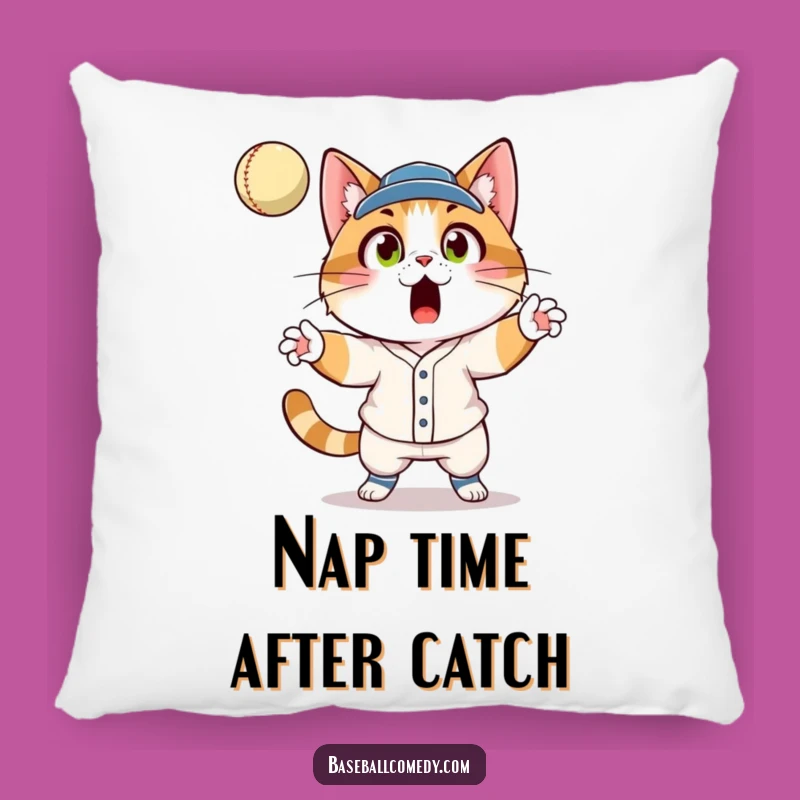 Funny Cat Baseball Pillow: Comfy Surprised Feline Catcher Cushion