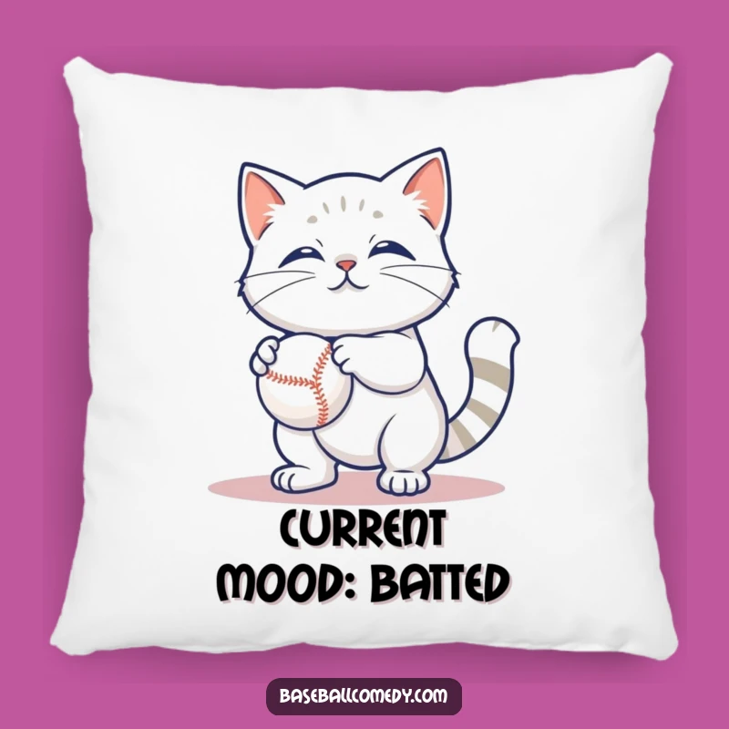 Funny Cat Baseball Pillow: Cozy Content Feline, Soft Humor Gift for Cat Lovers