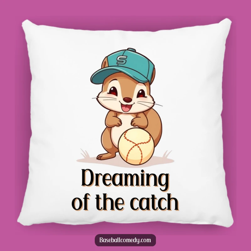 Funny Squirrel Baseball Pillow: Excited Fielder, Comfy & Hilarious Accent!