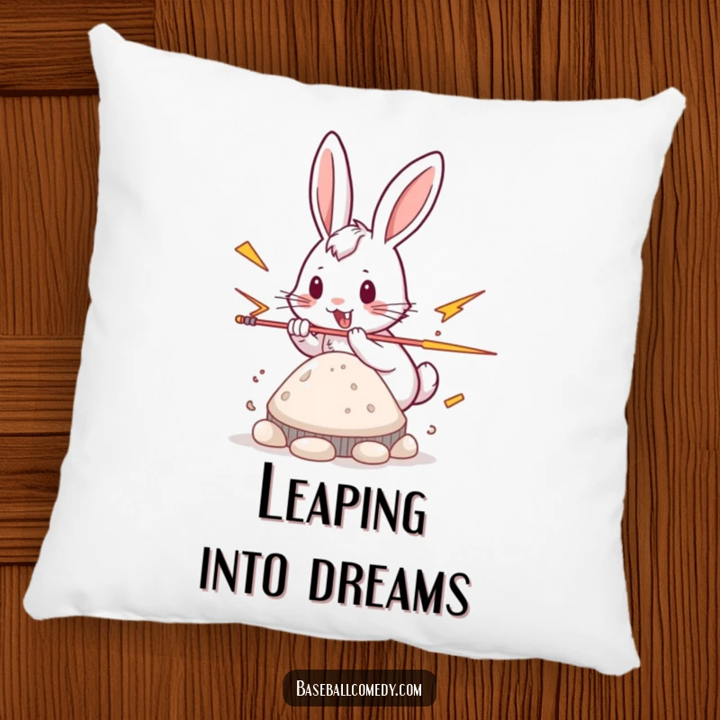 Funny rabbit pillow, playfully stealing a base with lightning speed, comfortable and cute.