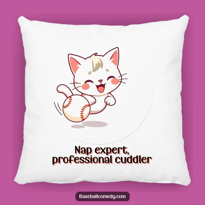Funny Cat Chasing Baseball Pillow - Comfy & Cute Pet Accent Pillow
