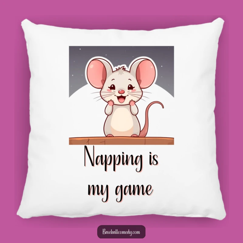 Funny Curious Mouse Dugout Pillow - Cozy Baseball Humor Decor