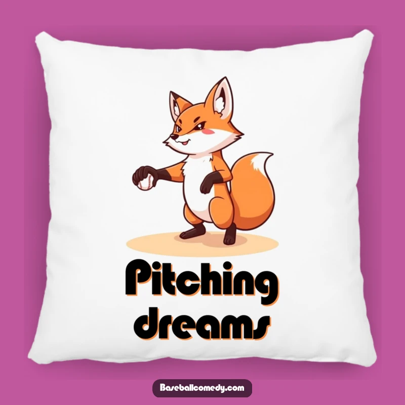 Funny Fox Pitching Pillow: Comfy & Focused Baseball Decor Gift