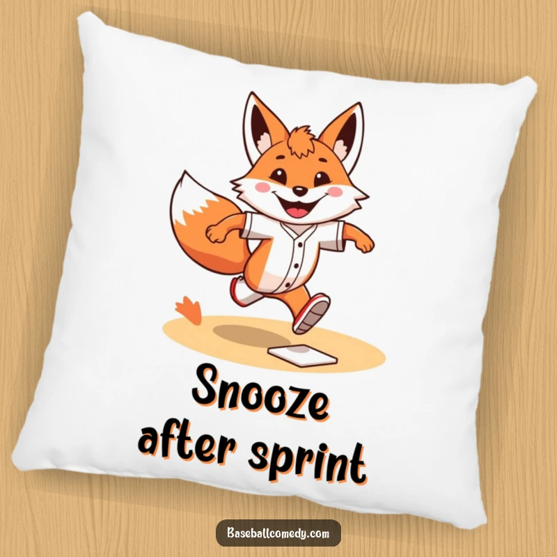 Funny Pillow: A grinning fox sprints with determination around baseball bases, providing a soft and humorous decorative accent.