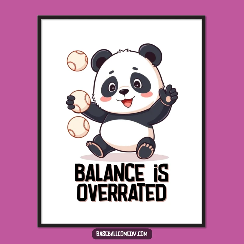 Funny Panda Juggling Baseballs Digital Art: Instant Hilarious Decor!