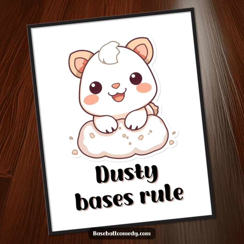 Funny Digital Art: Smiling animal sliding into a baseball base, creating a dusty puff, capturing athletic joy and movement.