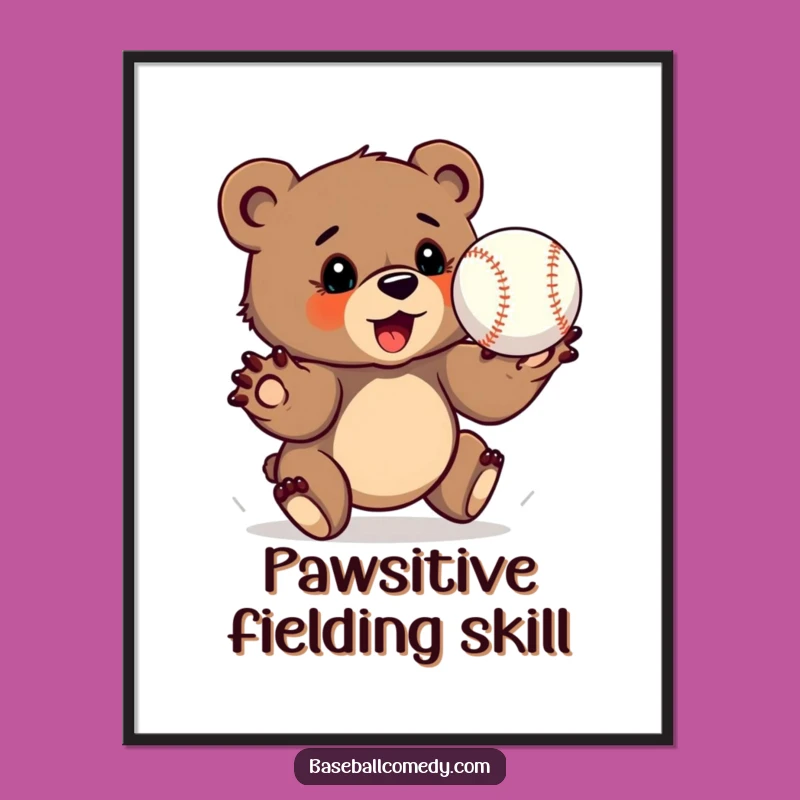 Funny Bear Cub Art Print - Determined Catcher Decor, Instant Gift