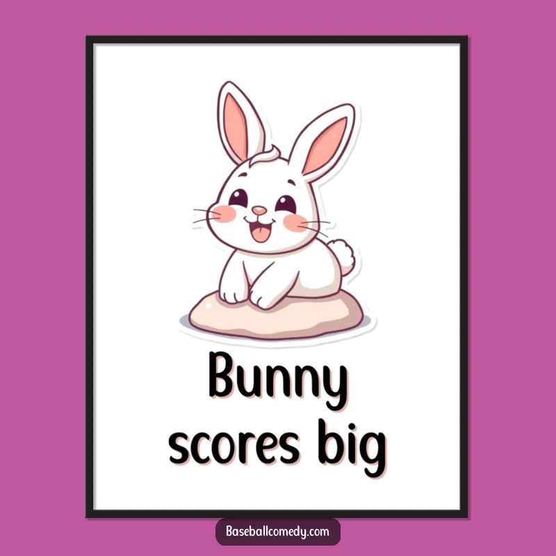 Funny Bunny Sliding Digital Art: Happy Rabbit Baseball Print, Instant Funny Gift!