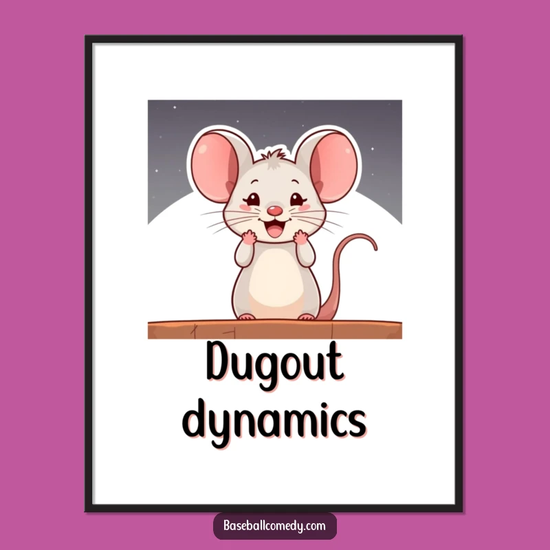 Funny Curious Mouse Dugout Digital Art - Instant Baseball Cheer Decor