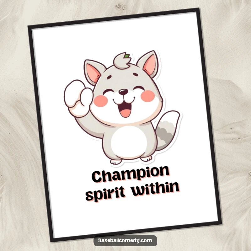 Funny digital art print of an animal joyfully cheering with a raised mitt, capturing the essence of celebration and excitement.