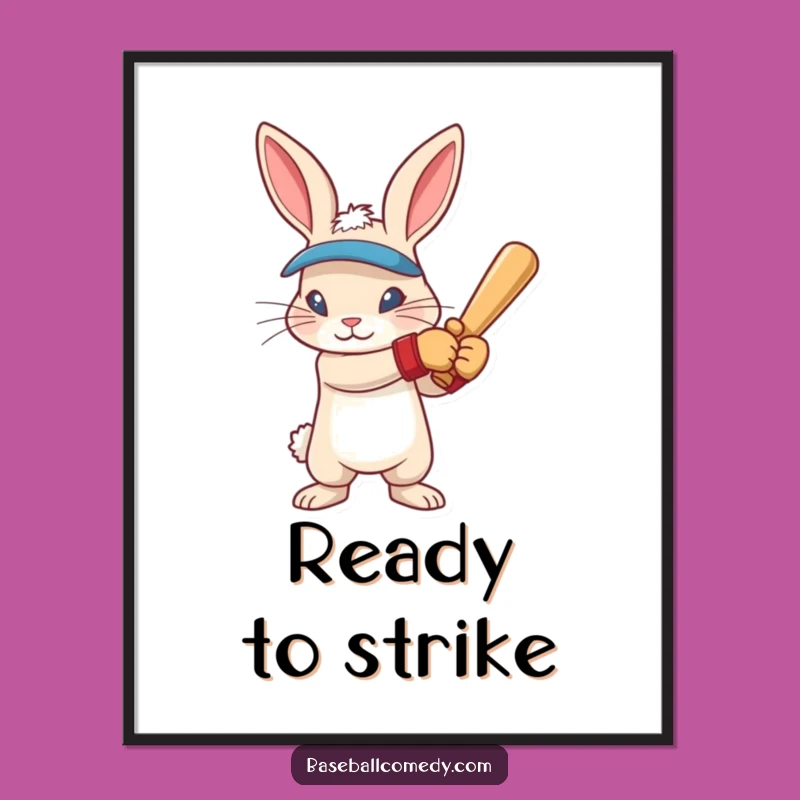 Funny Rabbit Baseball Digital Art: Intense Focus Swinger Print Download