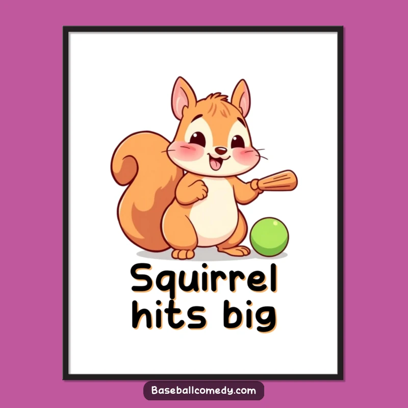 Funny Squirrel Batter Digital Art: Cheerful Baseball Cartoon Print, Instant Funny Gift!