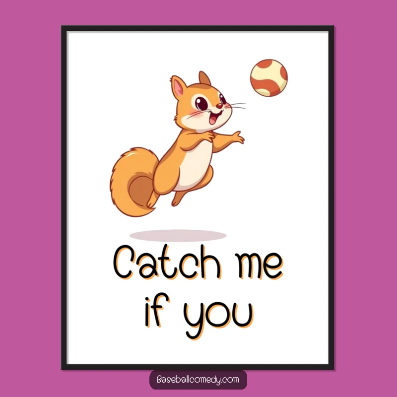 Funny Squirrel Fly Ball Digital Print: Baseball Art with Wildlife Flair
