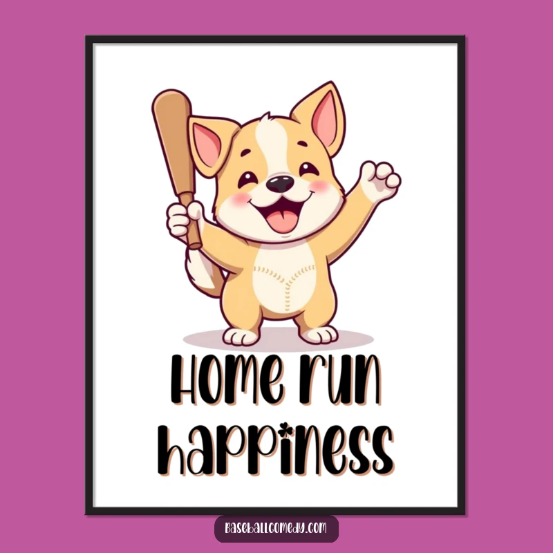 Funny Dog Home Run Digital Print: Baseball Art for Proud Pup Homes