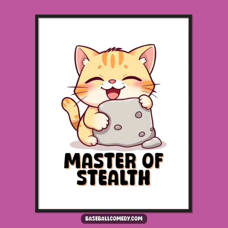 Funny Giggling Cat Stealing Base Digital Art - Instant Baseball Humor Decor