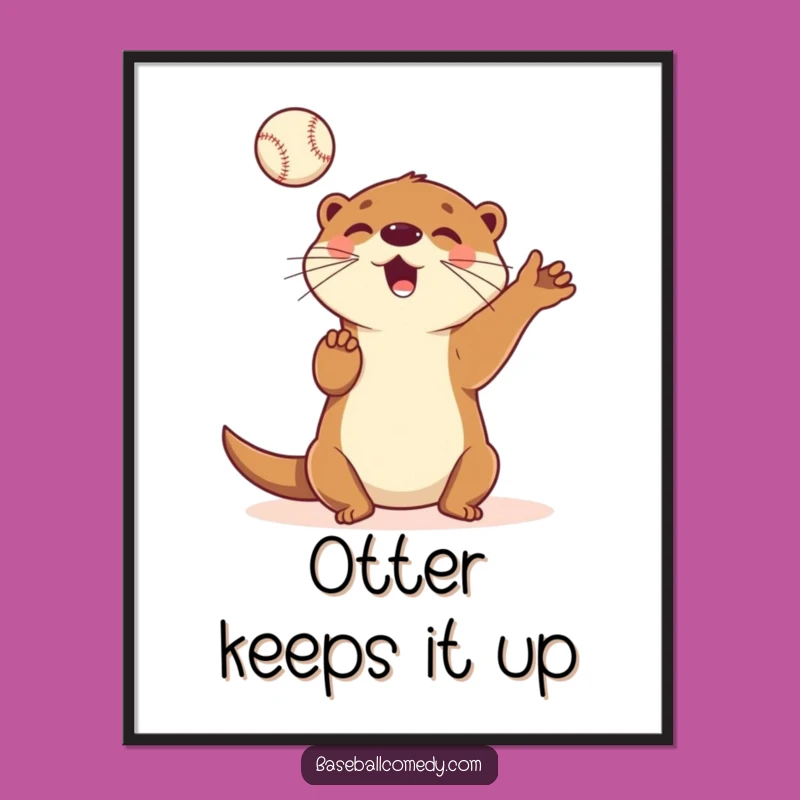 Funny Otter Juggling Digital Art: Playful Otter Baseball Print, Instant Funny Gift!