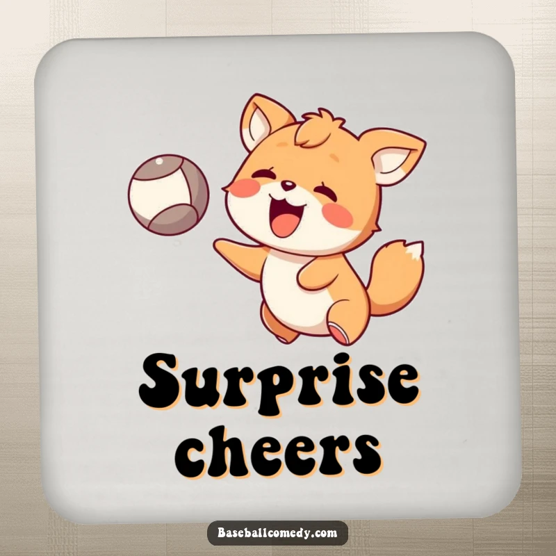 Funny Coaster: Happy animal with wide eyes, surprised expression, catching a ball, bringing cheerful humor to surfaces.