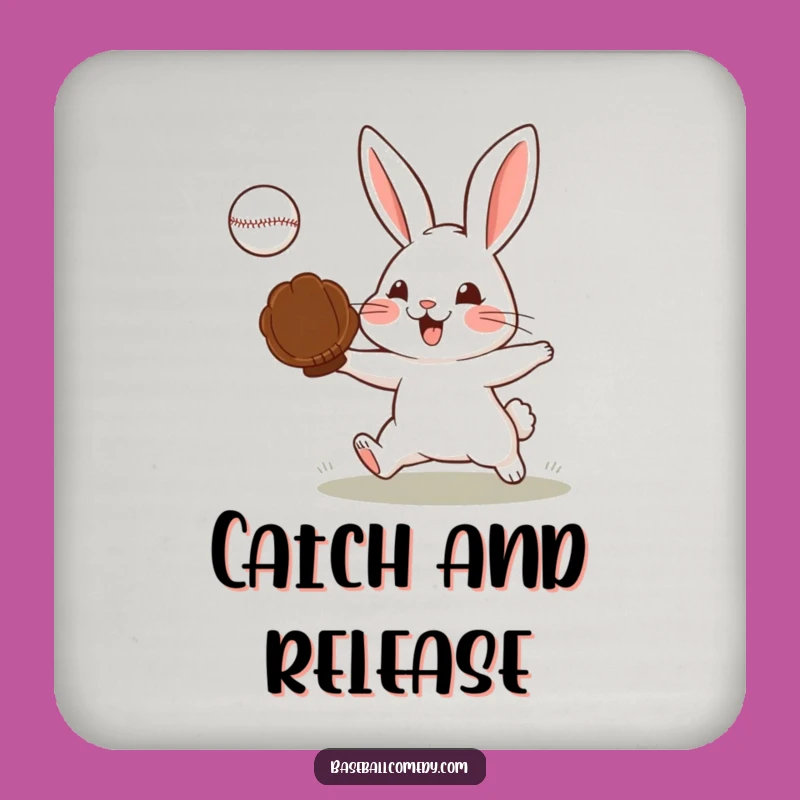 Funny Determined Rabbit Coaster - Protect Surfaces with Baseball Focus