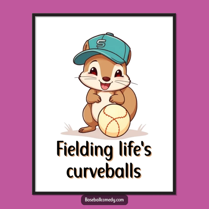 Funny Squirrel Baseball Poster: Excited Fielder, Hilarious Wall Art!