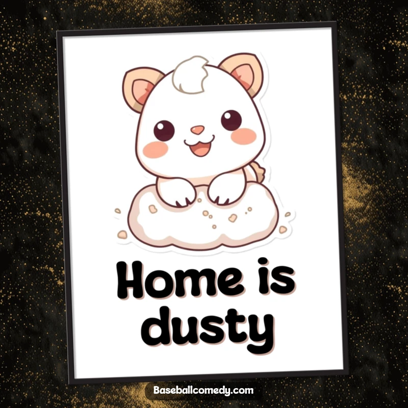 Funny Poster: Smiling animal executing a baseball slide, dust flying, embodying the joy and action of the game.