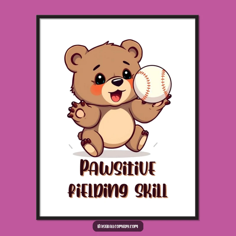 Funny Bear Cub Poster - Determined Catcher Wall Art, Sports Gift