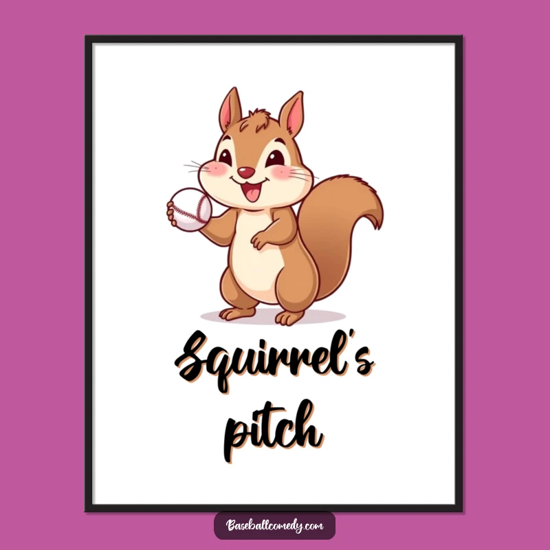 Funny Cheerful Squirrel Poster - Brighten Walls with this Baseball Art