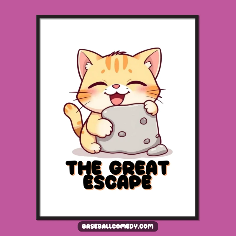 Funny Giggling Cat Stealing Base Poster - Hilarious Baseball Wall Art