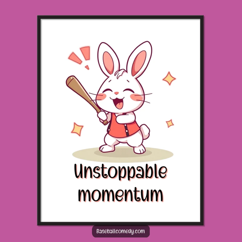 Funny Rabbit Home Run Poster - Energetic Baseball Art for Walls