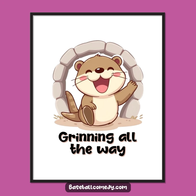 Funny Otter Baseball Poster - Excited Wall Art, Grin-Inducing Gift